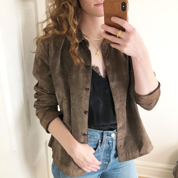 Vintage Jackets & Blazers - Vintage Parisian Genuine Suede Button Up Shacket